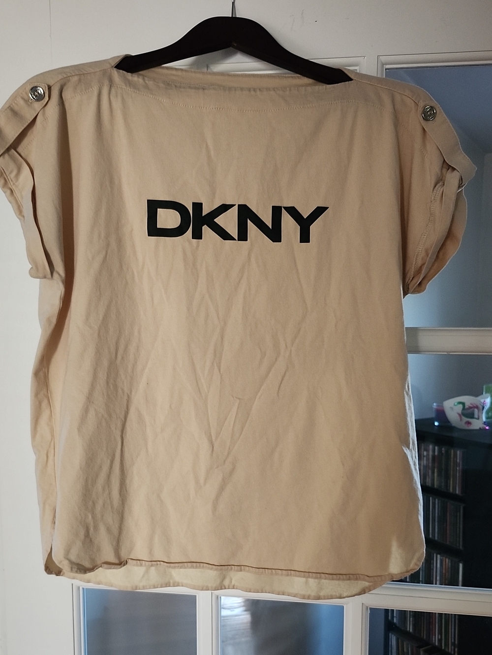 DKNY Beige Short Sleeve Top with Black Logo